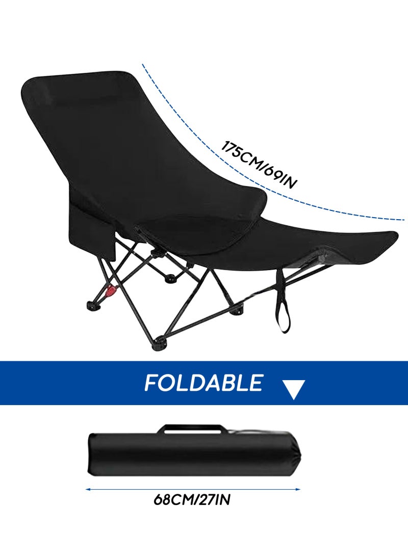 HomarKet Portable Camping Chair with Removable Footrest, Beach Chair with Side Storage Bag, Reclining Camping Chair with 3-Position Adjustable Tall Backrest, Sturdy Steel Frame, Compact Outdoor Foldable Chair, Includes Carry Bag for Outdoor Camp, Fishing,Office - Image 2